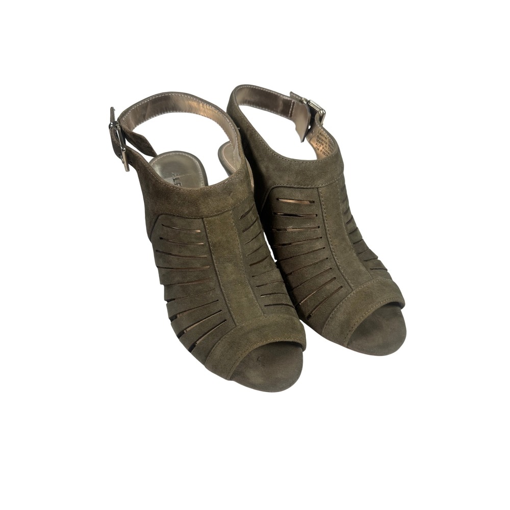 Alfani‎ Olive Green Suede Leather Cut Out Open Toe Slingback Heels Women 7M